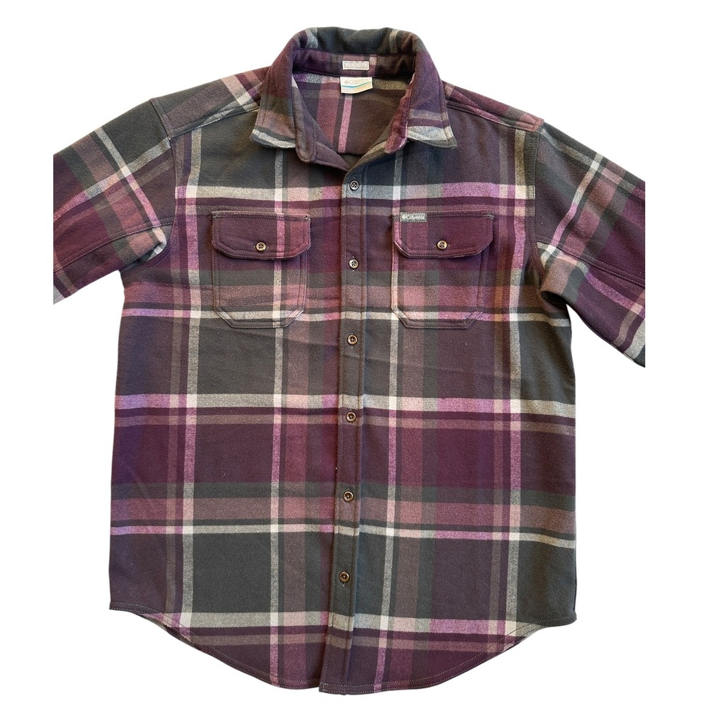 Columbia Flannel Shirt‎ Mens Medium Purple Plaid Excellent Regular Fit AM0036